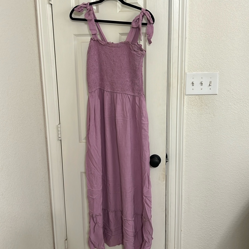 Purple Maxi Dress with Tie Sleeves
